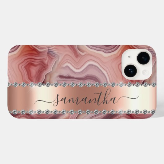 Diamond Calligraphy Name Rose Gold Agate Case-Mate iPhone Hülle (Rückseite (Horizontal))