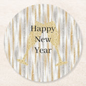 Diamond Champagne Glass Happy New Year Silver Gold Runder Pappuntersetzer (Vorderseite)