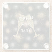 Diamond Champagne Happy New Year Black Fireworks Glasuntersetzer (Rückseite)