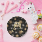 Diamond Champagne Happy New Year Black Fireworks Pappteller (Party)