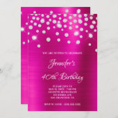 Diamond Confetti Bright Hot Pink Satin Foil Ombre Einladung (Vorne/Hinten)