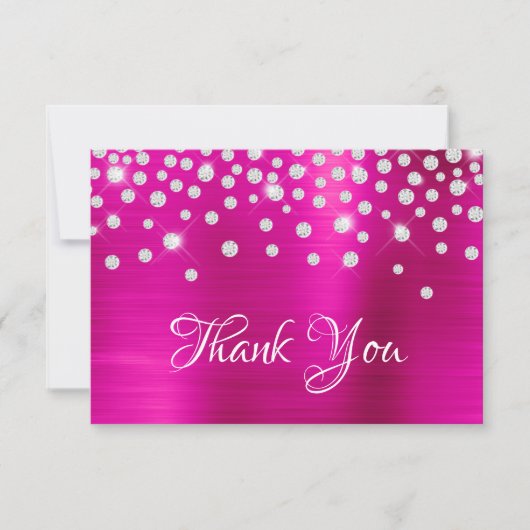 Diamond Confetti Bright Hot Pink Satin Ombre Foil Dankeskarte (Vorderseite)
