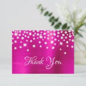 Diamond Confetti Bright Hot Pink Satin Ombre Foil Dankeskarte (Stehend Vorderseite)