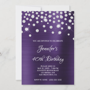Diamond Confetti Dark Violet Satin Foil Ombre Einladung