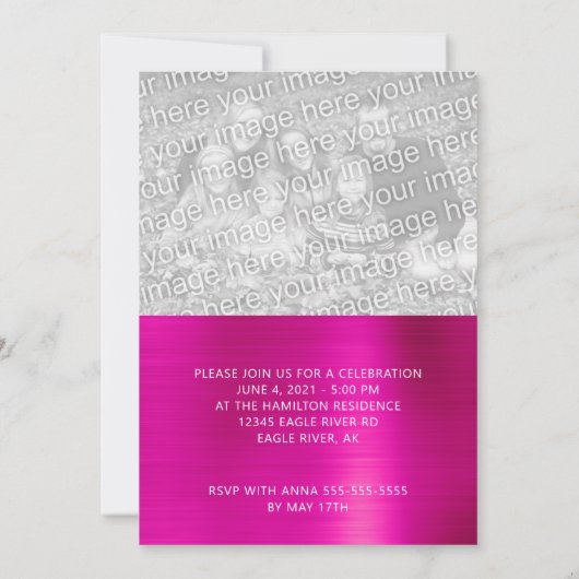 Diamond Confetti Hot Pink Ombre Foil Abschluss Ankündigung (Rückseite)