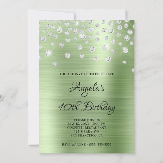 Diamond Confetti Mint Satin Foil Ombre Einladung (Vorderseite)