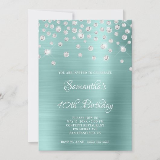 Diamond Confetti Pale Turquoise Satin Foil Ombre Einladung (Vorderseite)