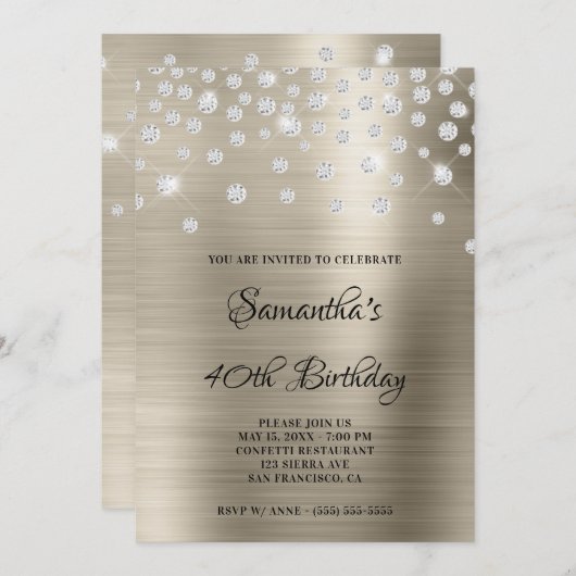 Diamond Confetti Platinum Satin Foil Ombre Einladung (Vorne/Hinten)