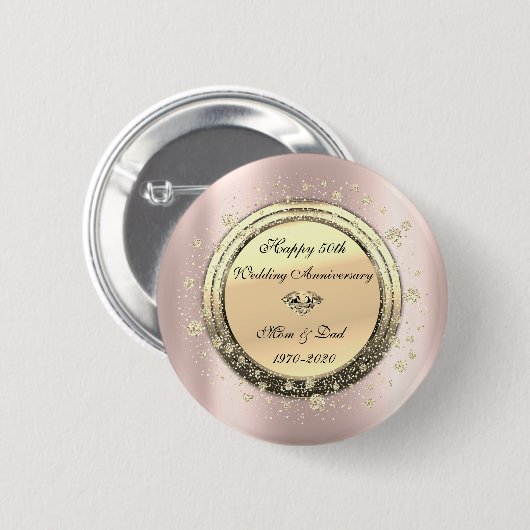 Diamond Confetti Rose Gold50. Hochzeitstag Button (Vorne & Hinten)