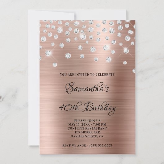 Diamond Confetti Rose Gold Satin Foil Ombre Einladung (Vorderseite)