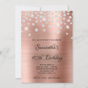 Diamond Confetti Rose Gold Satin Foil Ombre Einladung