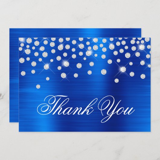 Diamond Confetti Royal Blue Satin Gradient Foil Dankeskarte (Vorne/Hinten)