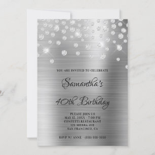 Diamond Confetti Silver Satin Foil Ombre Einladung