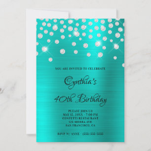 Diamond Confetti Turquoise Satin Foil Ombre Einladung