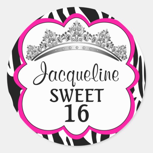 Diamond Crown Zebra Pink Runder Aufkleber (Vorderseite)