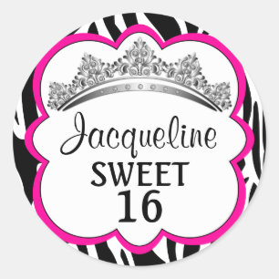 Diamond Crown Zebra Pink Runder Aufkleber