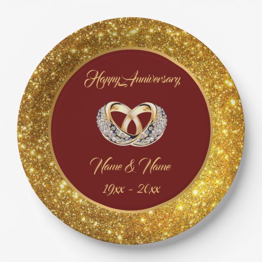 Diamond Customizing Wedding Rings Gold Jubiläum Pappteller (Vorderseite)