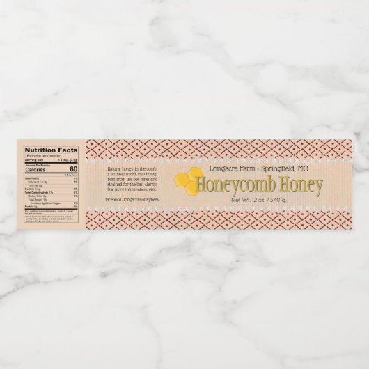 Diamond Cut Comb Honey Container Wrap rund um Labe Wasserflaschenetikett (Einzelnes Label)