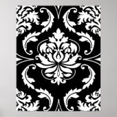 Diamond Damask in Weiß auf Schwarz Poster (Vorne)
