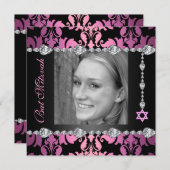 Diamond Design Foto Bat Mitzvah Birthday einladen Einladung (Vorne/Hinten)