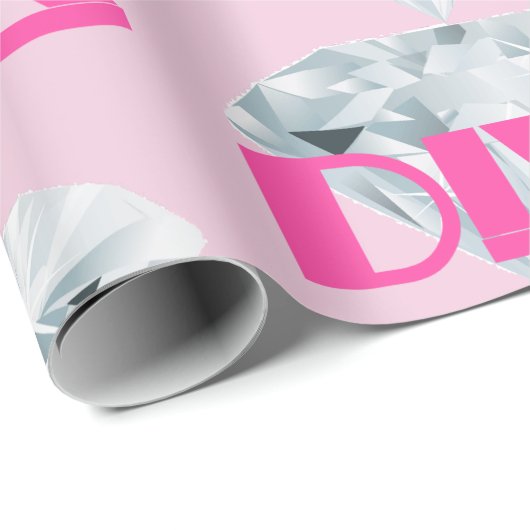 Diamond Diva Pink Gem Girly Text Typografie Geschenkpapier (Rolleneckpunkt)