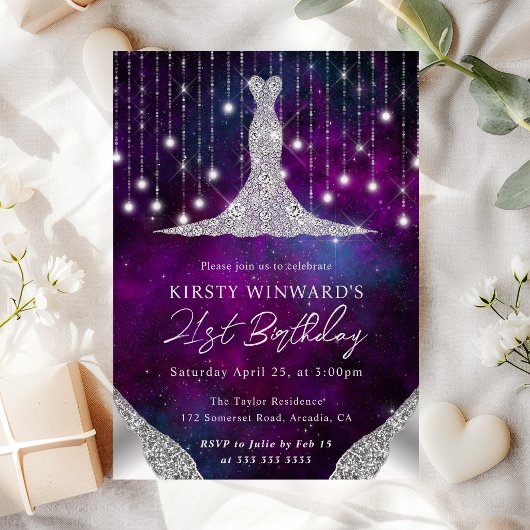 Diamond Dress & Bokeh String Lights 21. Geburtstag Einladung