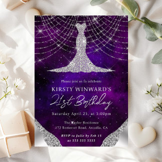 Diamond Dress & Bokeh String Lights 21. Geburtstag Einladung