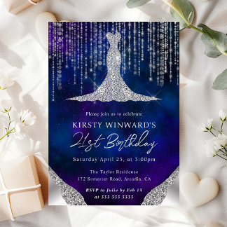 Diamond Dress & Bokeh String Lights 21. Geburtstag Einladung