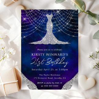 Diamond Dress & Bokeh String Lights 21. Geburtstag Einladung