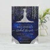 Diamond Dress & Bokeh String Lights Brautparty Einladung (Stehend Vorderseite)