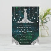 Diamond Dress & Bokeh String Lights Brautparty Einladung (Stehend Vorderseite)