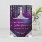 Diamond Dress & Bokeh String Lights Brautparty Einladung (Stehend Vorderseite)