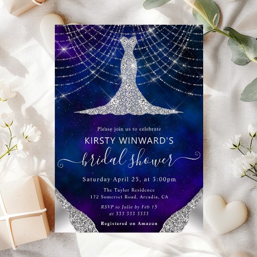 Diamond Dress & Bokeh String Lights Brautparty Einladung