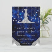 Diamond Dress & Bokeh String Lights Quinceanera Einladung (Stehend Vorderseite)