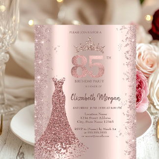 Diamond Dress Rose Gold Glitzer Staub 85. Geburtst Einladung