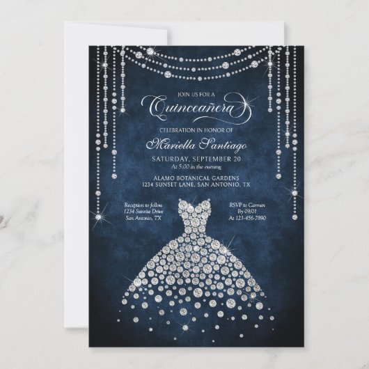 Diamond Dress Sparkle Quinceanera Invitation Einladung (Vorderseite)