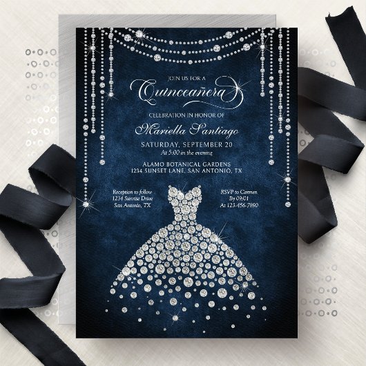 Diamond Dress Sparkle Quinceanera Invitation Einladung