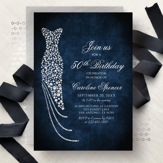 Diamond Dress Women's 50th Birthday Invitation Einladung