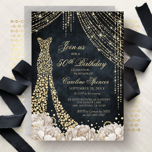 Diamond Dress Women's 50th Gold Birthday Invitatio Einladung