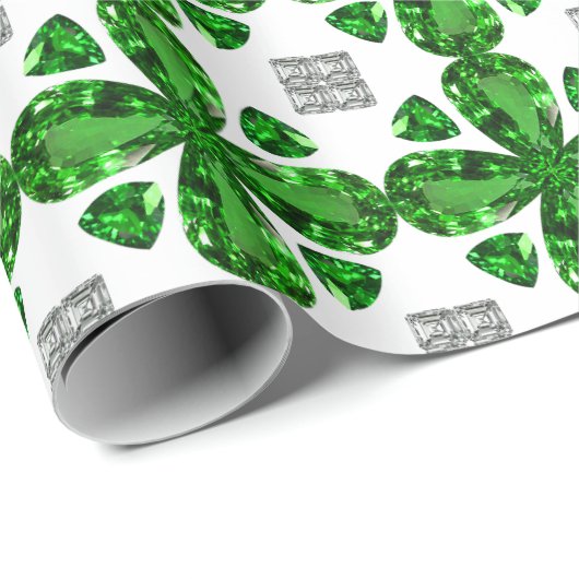 Diamond & Emerald Gemstone Art, grün Geschenkpapier (Rolleneckpunkt)