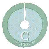 Diamond Endless Knot in Green + Aqua Personalized Leinenimitat Weihnachtsbaumdecke (Vorderseite)