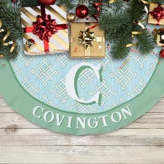 Diamond Endless Knot in Green + Aqua Personalized Leinenimitat Weihnachtsbaumdecke