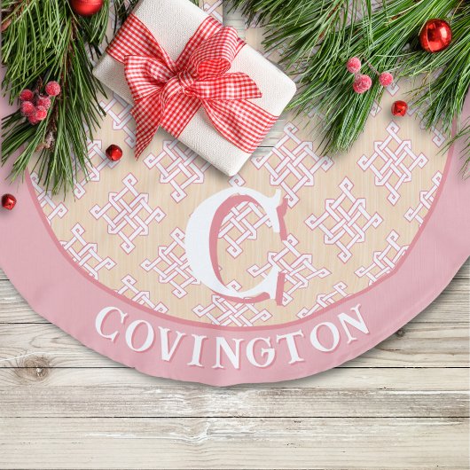 Diamond Endless Knot in Pink + Orange Personalized Leinenimitat Weihnachtsbaumdecke