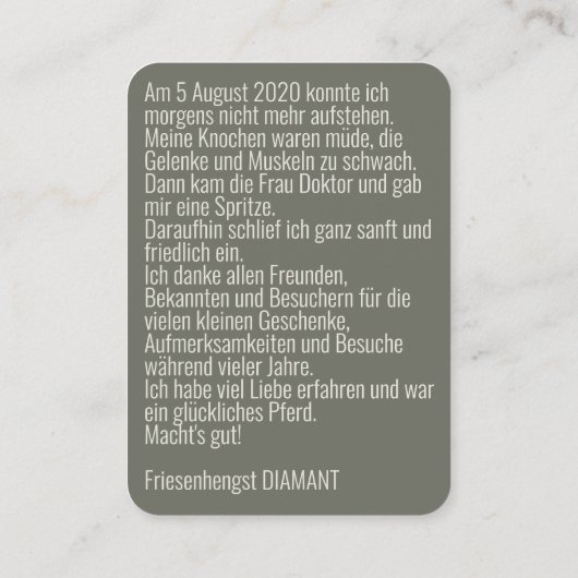 DIAMOND Farewell ~ Visitenkarte (Rückseite)