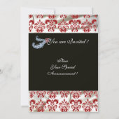 DIAMOND FEATHER RED WHITE SILK DAMASK MONOGRAMM EINLADUNG (Rückseite)
