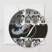 DIAMOND FEATHER SCHWARZ-WEISS SILK DAMASK MONOGRAM EINLADUNG (Vorderseite)