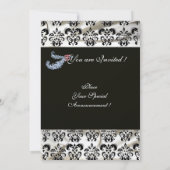 DIAMOND FEATHER SILVER BLACK SILK DAMASK MONOGRAMM EINLADUNG (Rückseite)