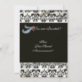 DIAMOND FEATHER WHATHER BLACK SILK DAMASK MONOGRAM EINLADUNG (Rückseite)