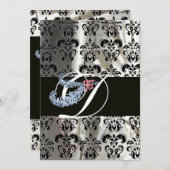 DIAMOND FEATHER WHATHER BLACK SILK DAMASK MONOGRAM EINLADUNG (Vorne/Hinten)