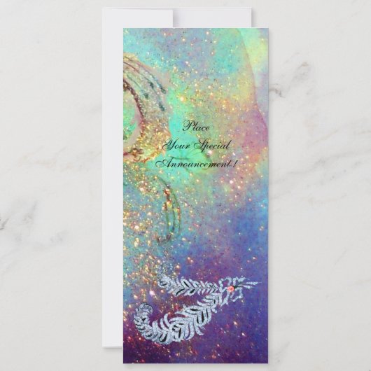 DIAMOND FEATHERS, blaue, türkisgrüne Glitzern Einladung (Rückseite)